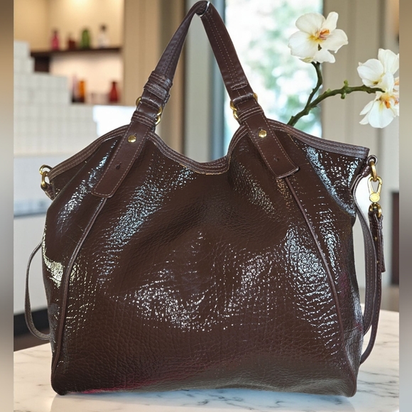 Marc By Marc Jacobs Totally Turnlock Teri Brown Patent Leather Shoulder Bag - Picture 2 of 14